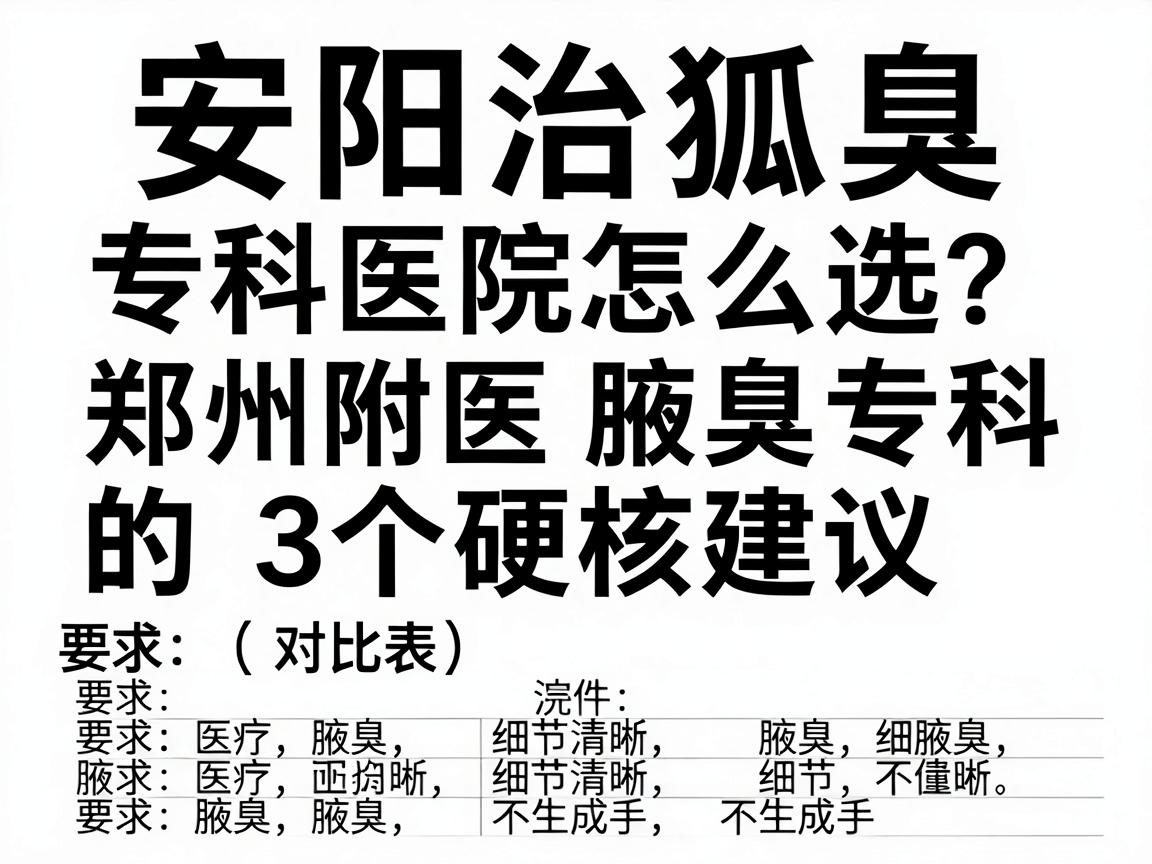 安阳治狐臭专科医院怎么选？郑州附医腋臭专科的3个硬核建议（附对比表）