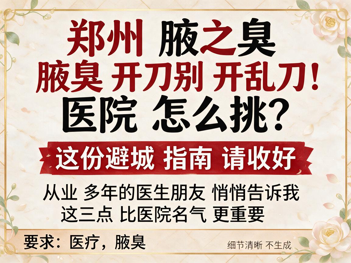 郑州腋臭开刀别乱选！郑州腋臭开刀医院怎么挑？这份避坑指南请收好
从业多年的医生朋友悄悄告诉我，这三点比医院名气更重要